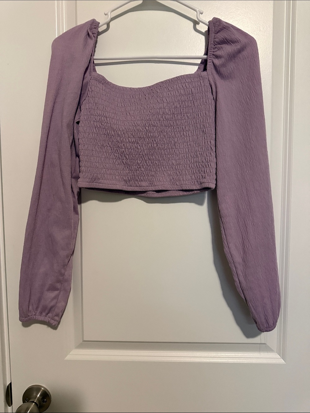 Divided Lavender Smocked Puff Sleeve Crop Top